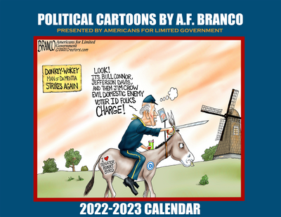 2023 Political Cartoons Calendar by A.F. Branco (Sept. 2022- Dec. 2023) Donkey Wokey Edition - ALG Merch Store